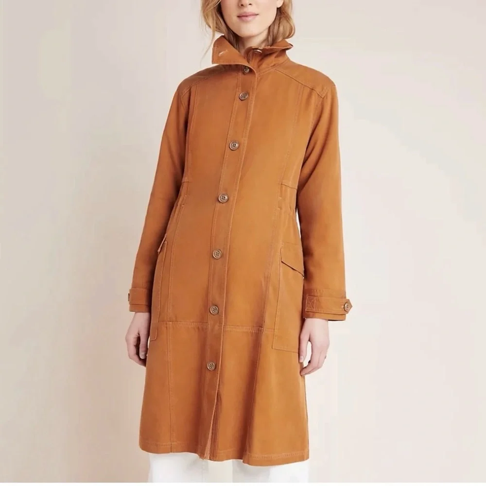 Anthropologie Uma Utility Duster Jacket Sz S‎  Camel Trench EUC - Picture 4 of 10